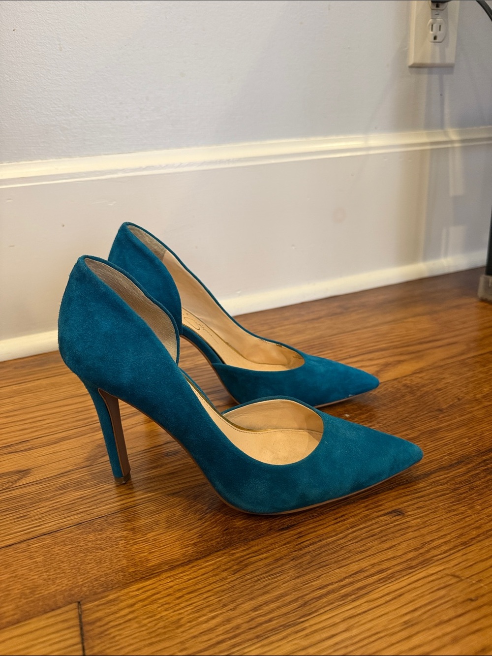 Jessica Simpson Teal Suede Pointed Toe Pumps